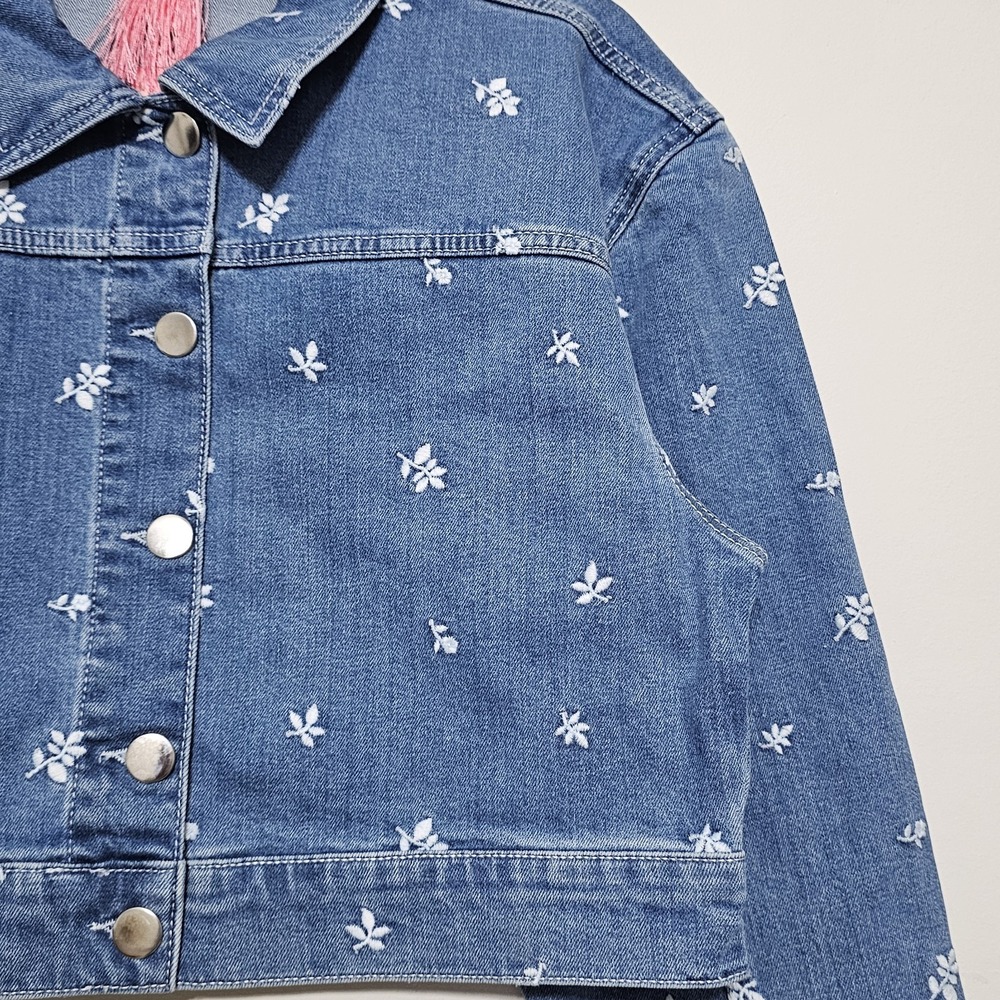Chelsea&Violet Women's Denim Jacket Large Blue Medium Wash Embroidery Floral 371 - Picture 5 of 15